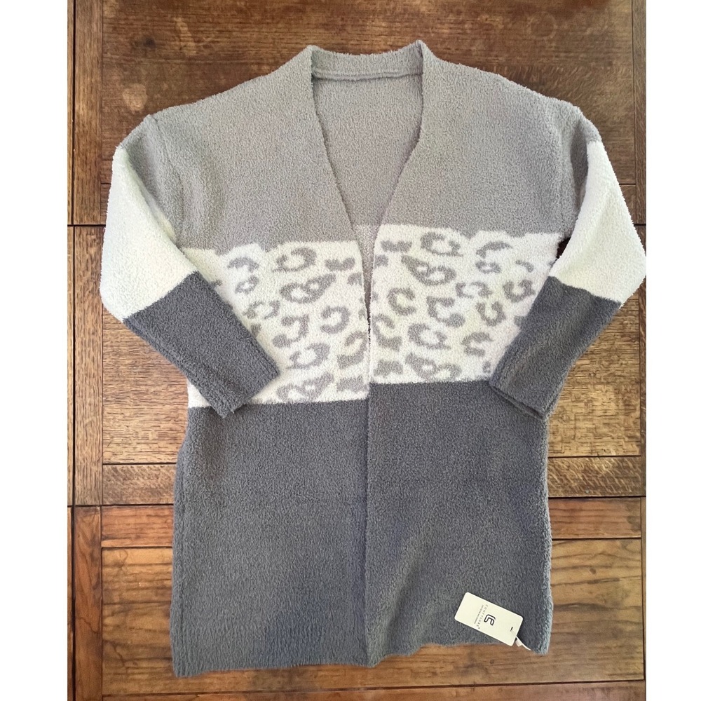ComfyLuxe leopard print grey cardigan O/S blanket plush soft NWT color block
